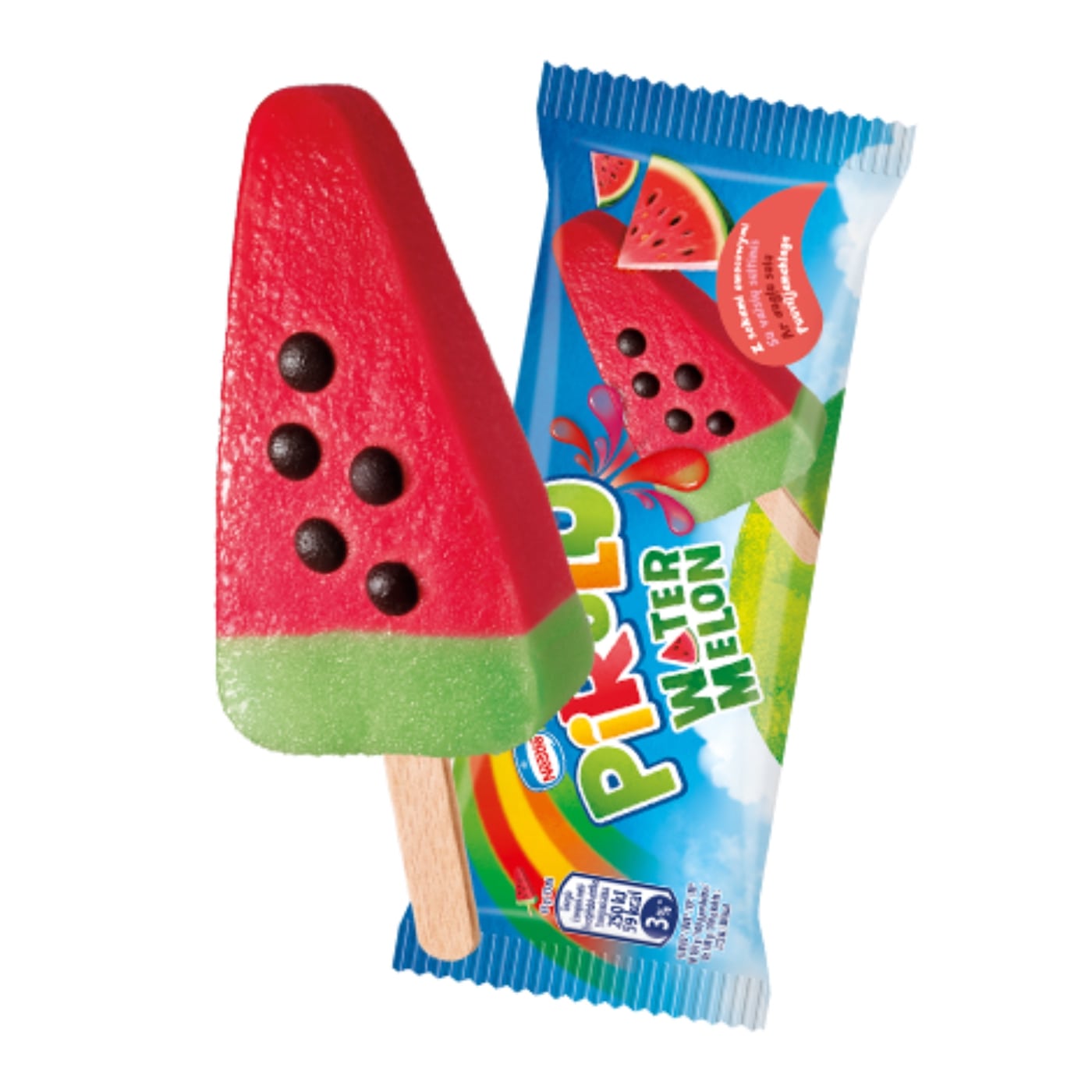 Valgomieji ledai PIRULO Watermelon, ant pagaliuko, 73 ml