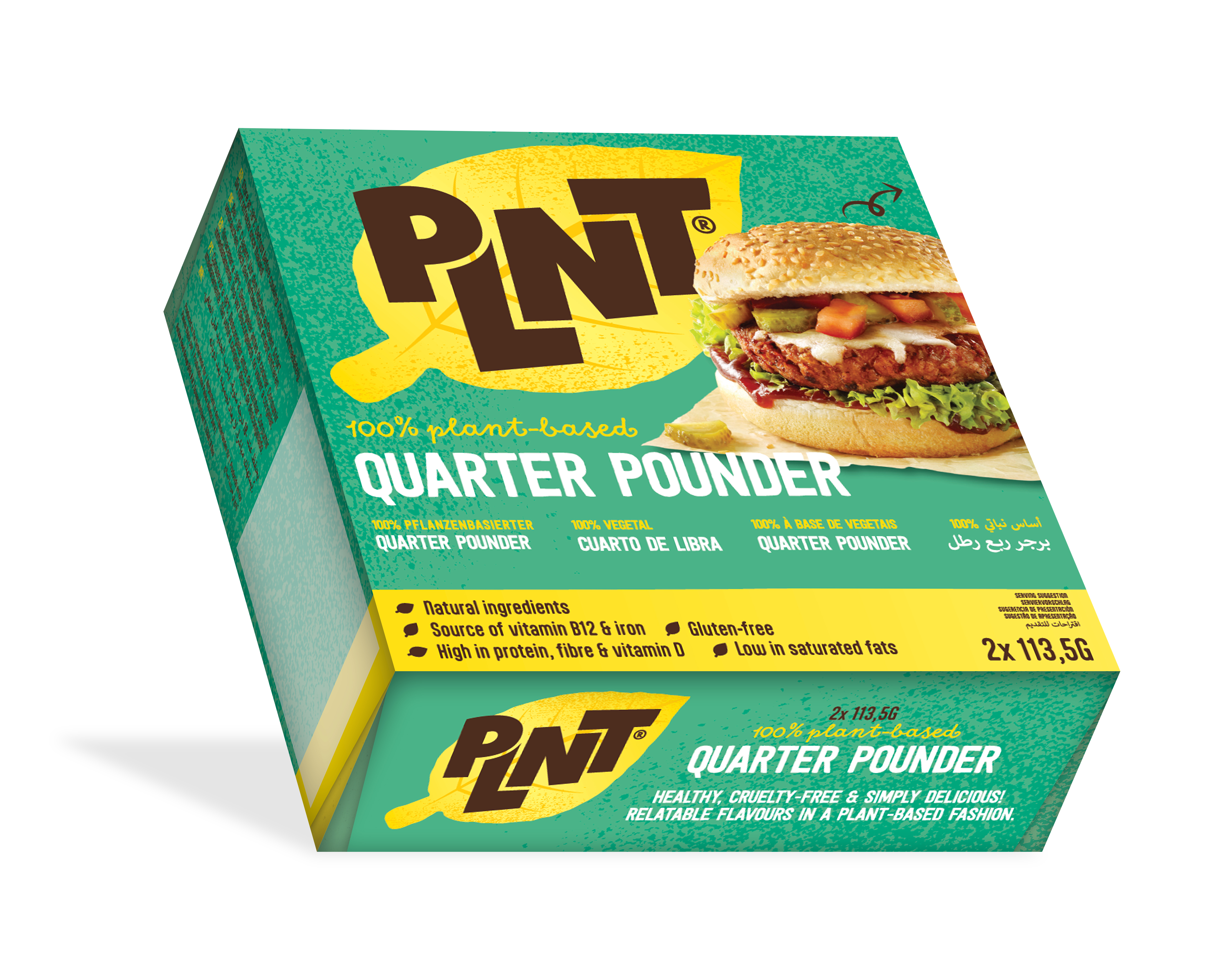 Šaldyti veganiški mėsainių paplotėliai PLNT Quarter Pounder, sojos pagrindu 227g