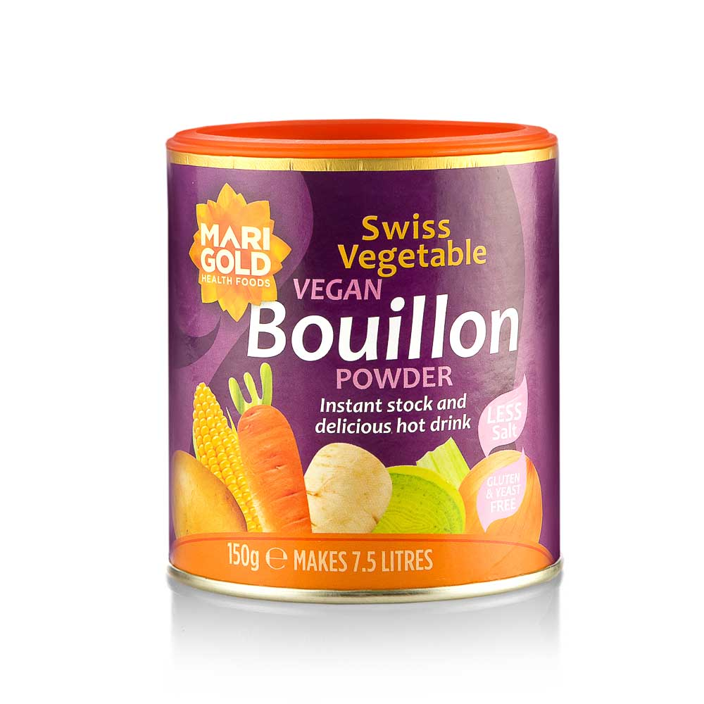 Dissolvable Swiss vegetable broth for vegans, lightly salted