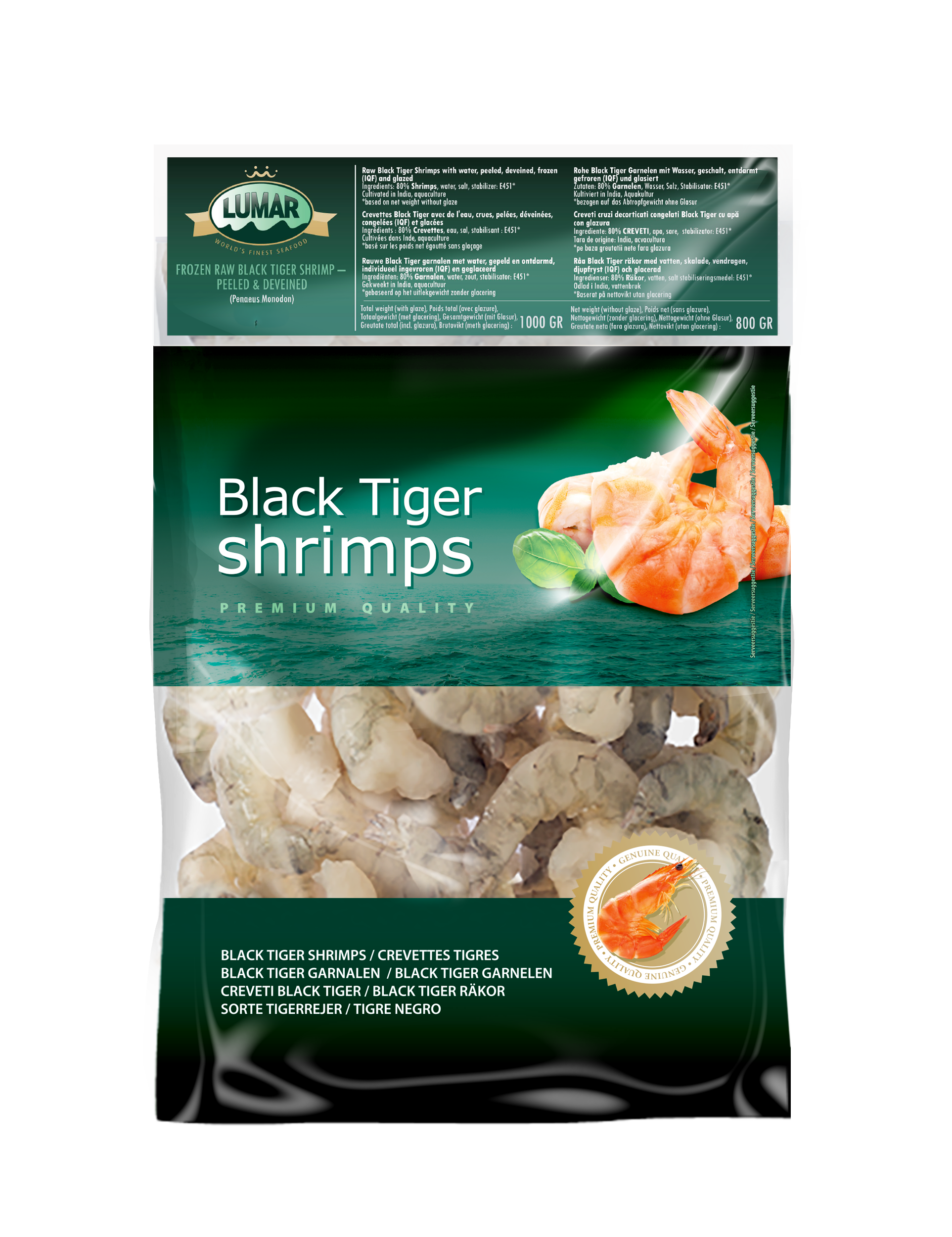 Black tiger shrimps,raw,peeled,deveined,13/15,20,800g