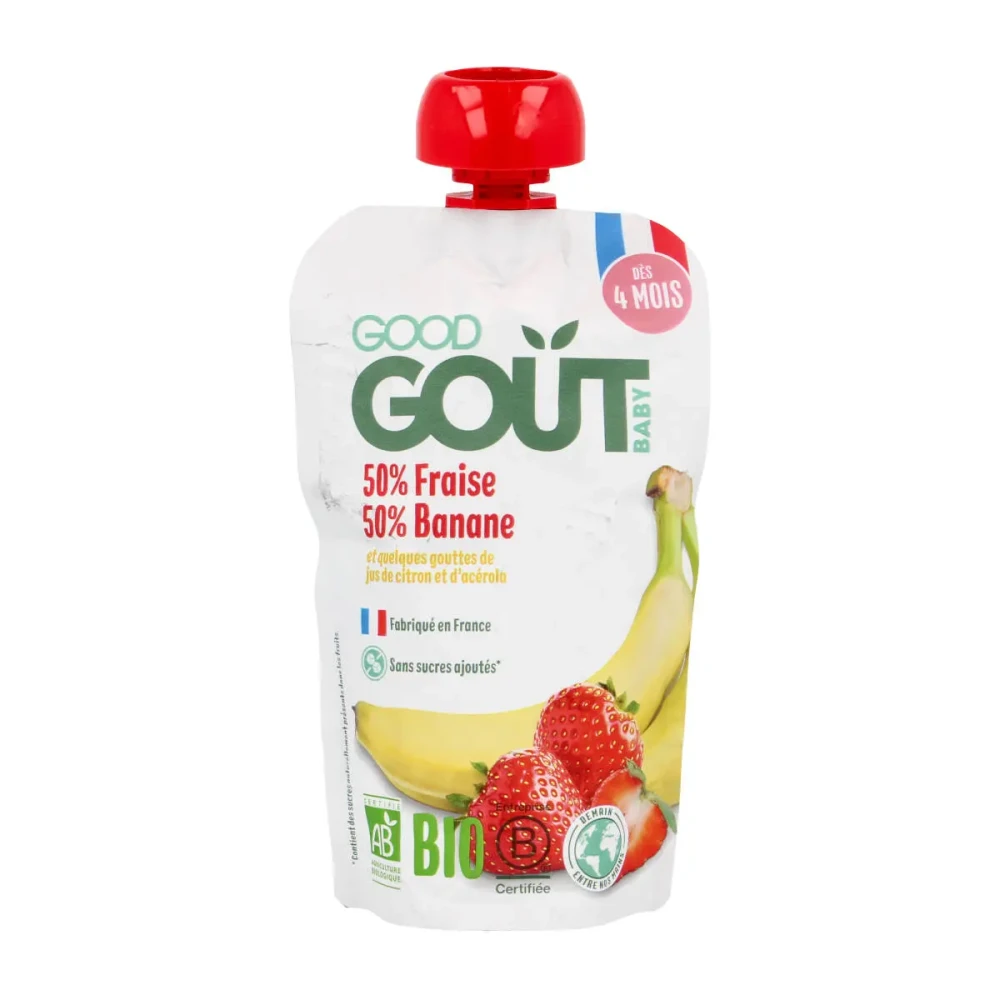 Strawberry and banana puree, from 4 months, organic