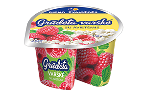 GRŪDĖTA varškė su avietėmis, 7%, 150g