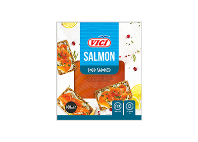 Šaltai rūkyta pjaustyta Atlantinių lašišų filė VIČI 100g